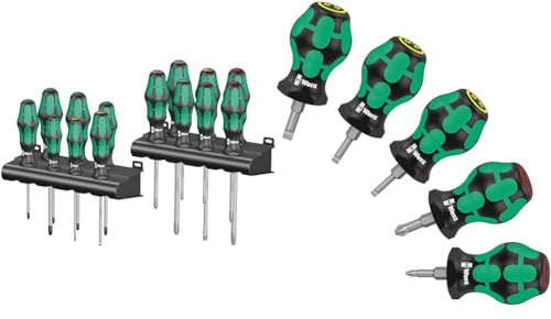 Wera Kraftform Big (Pack 300) & Stubby Screwdriver Set, Green, 19 Piece, Pozidriv, Cross, Flat, Hex