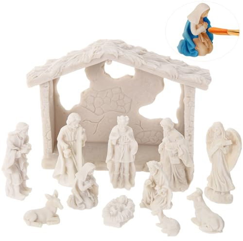 Zubebe 12 Pcs DIY Christmas Nativity Character Ornaments Ready to Paint Mini Jesus Figures Mini Paintable Nativity Figurines Nativity Set Christ Birth of Jesus Nativity Scene Decoration