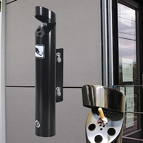 XLJLKJDS Kommerzieller Wandaschenbecher, Raucherschutz im Freien für Kneipen/Bars/Büros/Restaurants/Cafés, Edelstahl, bewegliche Basis und abschließbar, H 46 cm × B 7,5 cm, Schwarz