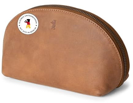 Berliner Bags Kulturbeutel Zoe Vintage, Kosmetiktasche Leder - Braun | Kulturtasche & Reise-Organizer für Damen, Kosmetiktasche Echtleder mit Innentasche & Schutzbeutel