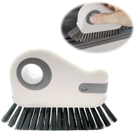 XQMMGO 2 en 1 cepillo multifunción para limpieza de ranuras y juntas, cerdas duras y raspador oculto, alféizar de ventana (gris)