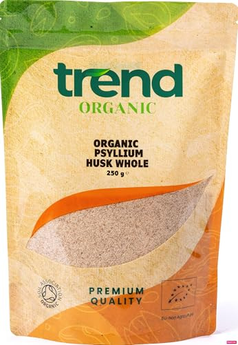 Trend Organic Psyllium Husk Whole, 250g - Soluble Fibre Rich Superfood Ideal for Baking and Cooking | Certified Organic, Vegan, Non-GMO, No Additives or Preservatives |Raw | Resealable Bag