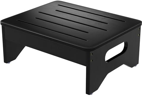 Tritthocker aus Holz für Erwachsene & Kinder, rutschfeste Gummifüße, 16,5 cm hoch, leichte kleine Stufe, 180 kg Kapazität, Bett-Tritthocker für Hochbett, Bad & Küche, Schwarz