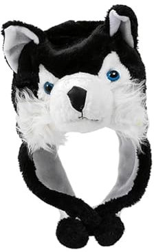 Milageto Plüschmütze, weiche, warme Wintermütze für Cosplay, Party, Bühnenauftritt im Freien, Schwarzer Wolf