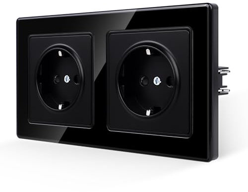 JIMEIDA Doppelsteckdose Glas Schwarz Unterputz 2 Fach 16Amp Schuko Steckdose Wandsteckdose 155 * 84mm,250V（Kann nicht vertikal installiert werden）