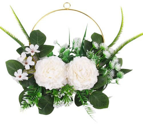 XIAQICA Türkranz Kranz Deko Runde Kamelie 51 x 30 cm Artificial Flowers Camellia Rose Türkranz Willkommen Künstlichen Blumen und Pflanzen Wandkranz für Easter Wedding Blumenkranz Ringe Frühlingsdeko