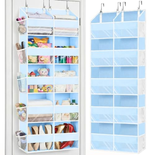 Blauer Tür-Organizer mit 5 Ebenen, extra großer Aufbewahrung hinter der Tür mit 10 Fächern, hängende Aufbewahrung mit transparentem Fenster für Kinderspielzeug, Schuhe, Windeln, Raumaufbewahrung, 36