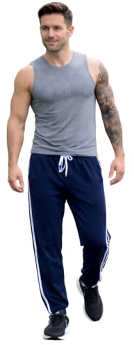 Idrottslängbyxor för män med sidoränder joggingbyxor casual svettbyxor byxor herr träningsoverall herr loungebyxor herr nattkläder byxor, Marinblått Xsp, L
