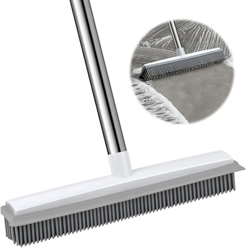 Scopa in Gomma con Manico Lungo,Manico Regolabile da 130 cm,Scopa Silicone Pavimenti,Spazzolone per Pavimenti per Rimuovere i Peli di Cani e Gatti, per Pavimenti Moquette Piastrelle Finestre Giardini