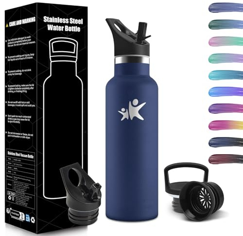 HoneyHolly Trinkflasche Kinder, 500Ml BPA-Frei, Trinkflasche Edelstahl, Auslaufsichere Isolierflasche Doppelwandig, Wasserflasche, Thermoskanne, mit Strohhalm, Water Bottle Für Sport, Schule, Büro