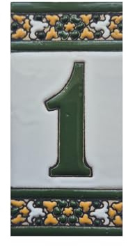 Sevillia Numéro de maison en céramique peint à la main Vert 11 x 5,5 cm