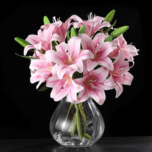 Tifuly 6PCS Artificial Lilies,15''Fake Lily Flowers,18 Heads,Light Pink | Faux Plastic Lifelike Pink Lily,Fake lillies Flower Arrangment for Home Office Decor Wedding Party Holiday Decoration