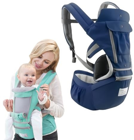 iuscacey Babytrage, 3-in-1 Verstellbarer Hüftsitz – Ergonomische Vorder- und Rückentrage für Säuglinge und Kleinkinder (0–36 Monate, bis 36 kg) für alle Jahreszeiten,Blau