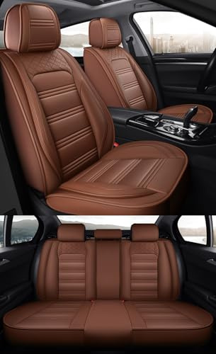 nenyan Autositzbezüge Komplett Set Universal in Premium Design | Schonbezüge für Audi A3 A4 A5 A6 A7 Q2 Q3 Q5 | Auto Sitzbezüge Airbag Geeignet | Wasserdicht Sitzbezug Braun