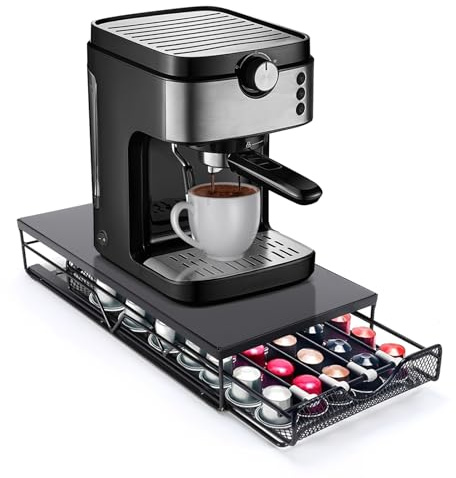 Yeqqzq Coffee Pods Storage Drawer, 60 Pcs Coffee Capsule Holder, Coffee Machine Stand with Pod Organiser