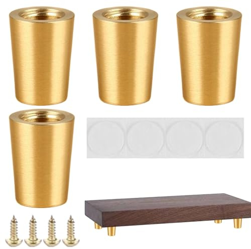 Möbelfüße Aus Messing 4er-Set | Antirutsch-Hartholzbeine Mit 7mm Gewindetiefe | Nivellierfüße Für Sofa/Schrank/Bett Auf Fliesen & Teppich | 3cm Durchmesser Gratfrei Kratzschutz-Pads Inklusive