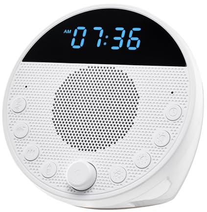 VEVOR Suoni Rilassanti per Dormire, Macchina Rumore Bianco Portatile, 18 Tracce Musicali, Luce Notturna, con Rumore Bianco e 2 Sveglie, APP, Timer di Spegnimento Automatico e Funzione di Memoria