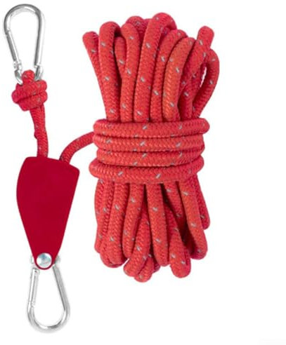 Cordino con gancio per tenda, 5 m, con caratteristiche regolabili, per uso esterno (rosso)
