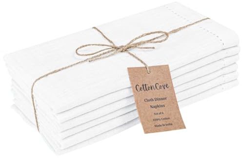 CottonCove Cloth Dinner Napkins 100% Cotton Set of 6 - Soft Durable Washable - Ideal for Farmhouse Parties Wedding Christmas Easter - Perfect Everyday Use Table Cloth Napkins 46x46 cm White