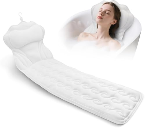 Luxury Full Body Bath Pillow Mat & Cushion, 5D Air Mesh And 16 Powerful Suction Cups, Ultimate Spa Relaxation with Thick Padding, Headrest, Neck, and Shoulder Support - Ideal for Bathtub Soaking