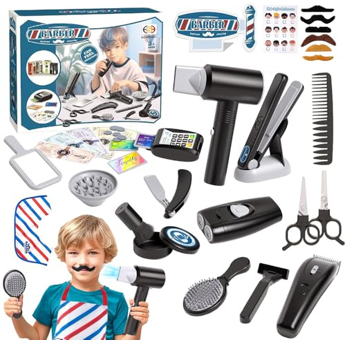 Hojalis Ensemble De Salon De Beauté, 35PCS Kit De Coiffure pour Enfants Vec Sèche-Cheveux, Rasoir, Lisseur, Accessoires De Coiffure, Jeu De Coiffeur pour Enfants, Kit De Salon De Mode pour Enfant