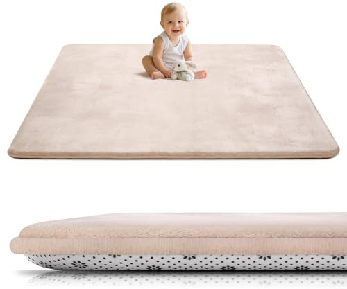 Tuocal Krabbelmatte Baby Spielmatte 150x200x3cm krabbeldecke, Beige | Ultra Dicke, mit Rutschfester Unterseite, Ultraweiche Stütze und Plüschiges Gefühl, Pflegeleichte, Teppich Kinderzimmer