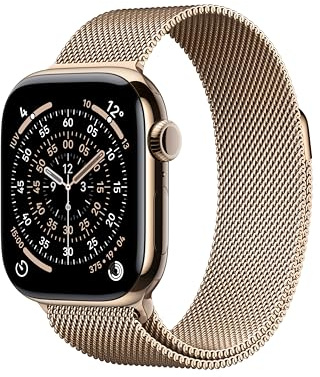 Apple Watch Series 11 GPS+Cellular con Caja de Titanio en Color Oro de 42 mm y Pulsera Milanese Loop Color Oro .Calidad del Sueño,monitores de entreno y Salud,Pantalla Siempre Activa