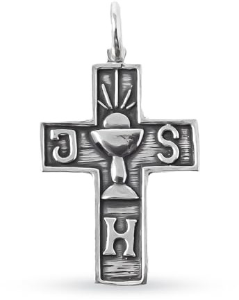 Inmaculada Romero IR Cruz Cáliz JHS Colgante en Plata de Ley 925m macizo de 32mm. Grabación incluida en el precio - Personalizable - GRABACIÓN INCLUIDA EN EL PRECIO