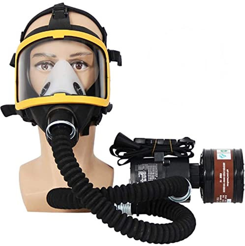 Electric Constant Flow Supplied Air Fed Full Face Gas Mask Spray Painting Tool Respirator System Device Breathing Tube Adjustable Supplied Air Fed System Chemical Gas Dustproof Respirator Mask