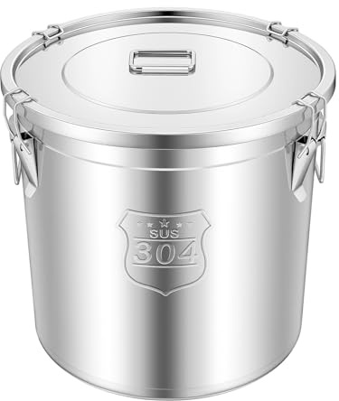 Xigner Secchio ermetico in acciaio inossidabile con coperchio - 6L/12L/21L/33L Contenitore per cereali Contenitore per farina per la conservazione degli alimenti in cucina - Barattoli per riso, farina