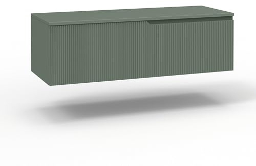 AQA DESIGN base portalavabo con top 1 cestone, sotto lavabo da bagno frontale in MDF cannettato, mobile sottolavabo top di copertura, nr1 cassetto con scorrimento e - Verde - 120x45x37 cm
