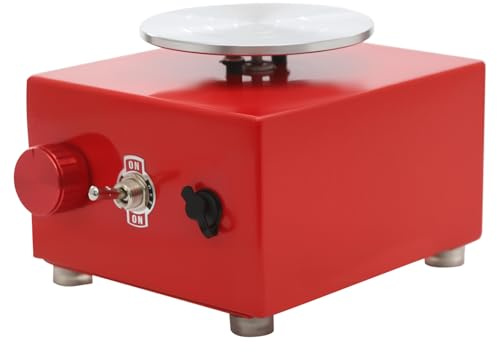 lousriyy Töpferscheibe,Töpferscheibe Elektrisch mit 6.5/10 cm Großen Platten Formwerkzeugen,Mini Pottery Wheel 0-2000 U/min,mit 24W Kupfermotor,8 Werkzeugen,für Heimwerker,Künstler,Unterricht,Rot