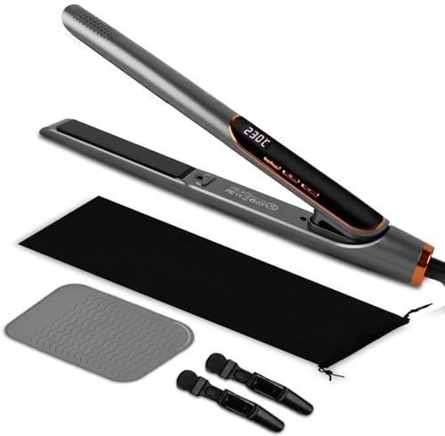 Focenat 2 en 1 Lisseur Cheveux,Fer à lisser,Lisseur Boucleur Cheveux,Écran LCD,13 réglages de température,100-230°C,30S Chauffe Rapide,avec Tapis thermorésistant,pour Tous types de cheveux