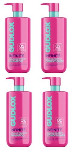 Gudlox Infinite Colour Protect 2 x Shampoo & 2 x Conditioner Quad Pack For Coloured Hair With UV Protection & Red Peony Quad Pack 4 x 400ml
