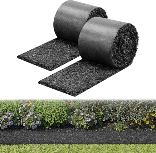 VEVOR Rouleau de Paillis en Caoutchouc 356x14 cm Tapis Paillis Caoutchouc 2 PCS pour Aménagement Paysager Allée Bordure Jardin Plantes Légumes Fleurs, Aspect Naturel Anti Mauvaises Herbes Découpable