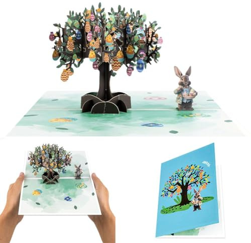 Biglietto pop-up di Pasqua, biglietto di auguri 3D pasquale, albero di Pasqua, biglietto d'auguri 3D HappyEaster G-reeting con buste, uovo primaverile e coniglietto ricordo per insegnanti, amici