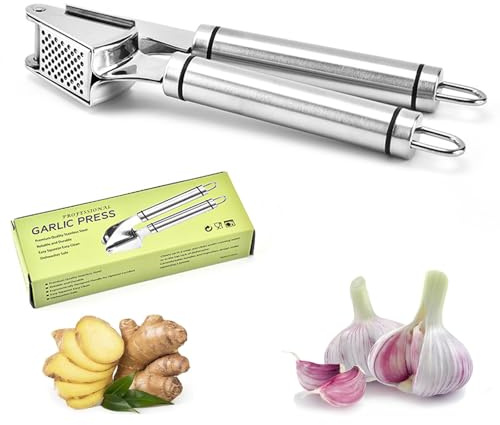 Vauki Presse-ail en acier inoxydable - Passe au lave-vaisselle - Résistant à l'usure et durable - Presse-gingembre pour presser l'ail et le gingembre - Pratique à utiliser et facile à nettoyer