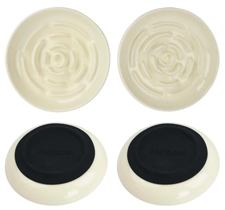 Set 2 Ciotole per Gatti in Ceramica con Tappetino in Silicone Antiscivolo, 15cm Ciotola Anti Ingozzamento Gatto Grande Capacità per Acqua Cibo, Facile da Pulire, Gatti Cani Piccoli, Anti-Ribaltamento