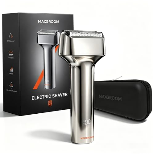 MAXGROOM Rasoio Elettrico Barba, rasoio elettrico a pelle a 3 testine flottanti, Shaver barba IPX7 testina rimovibile, 70 minuti di autonomia, 132 g leggero e portatile, USB-C e LED