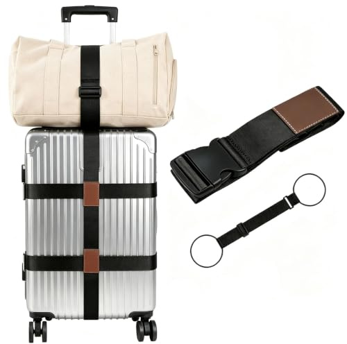 Sangle de valise pour bagages à main et chariots, sangle de valise réglable 3 en 1 et 2 sangles de connexion élastiques pour valise, accessoires pour année scolaire, déménagement, voyages d'affaires