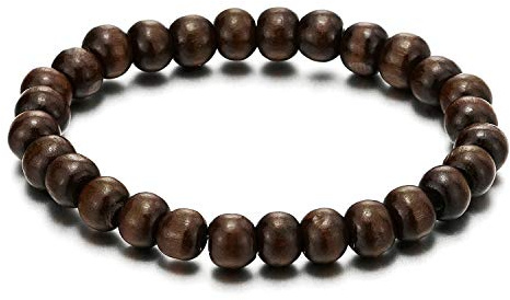 COOLSTEELANDBEYOND Clásico Marron Pulsera de Madera, Brazalete de Hombre Mujer, 8mm Tibetan Beads Buddhist Prayer Mala, Estirable