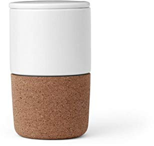 Viva Scandinavia Tasse à thé Design en Porcelaine Blanche avec Manchette en liège et Couvercle en Porcelaine, Fente pour Suspendre Le Sachet à thé, 370 ML