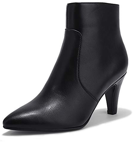IDIFU Women's High Heel Ankle Bootie Pointed Toe Stiletto Short Boot with Side Zipper(8, Black Pu)