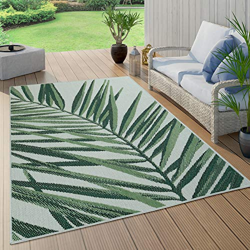 Paco Home Outdoor Teppich Wetterfest Flur Balkon Palmen Dschungel Florales Boho Muster Grün, Grösse:120x170 cm, Farbe:Grün 4