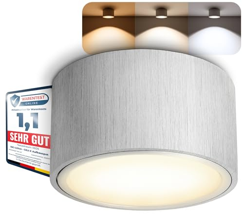 SSC-LUXon CELI-X LED Decken Aufbauleuchte extra flach - Aufbauspot Alu gebürstet mit LED Leuchtmittel warmweiß 3W für 230V