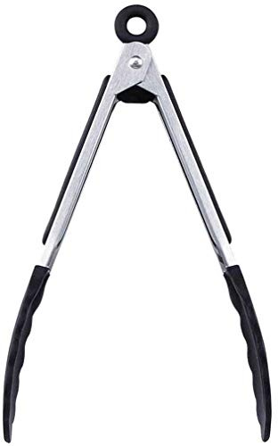 (12 / schwarz) -Küchenzange Rutschfeste Handy Utensil Hitzebeständig Einfacher Griff zum Kochen, Servieren, Grillen, Buffet, Salat, Eis, Ofen