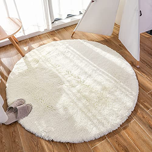 HETOOSHI Plüsch Teppich Super weicher Faux Flauschiger Samt Moderne Flauschige Innenteppiche，Lange Haare Fell Optik Gemütliches Bettvorleger Sofa Matte (Weiß, 120 x 120 cm)