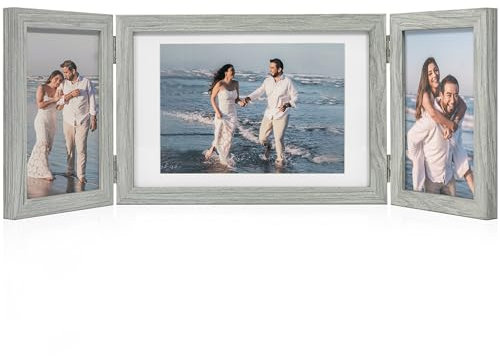 Afuly Bilderrahmen Collage Holz Grau 3 Bilder für 13x18 und 10x15 Fotos Mehrfach Fotorahmen Rustikal Wand- Desktop Deko Family Freuen Oma Mama Frauen Weihnachten Hochzeit Geschenk