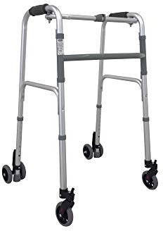 Deambulatore a Quattro Ruote - Telaio in Acciaio Regolabile in Altezza - Impugnatura in Polipropilene e Ruote in PVC - Sistema di Blocco Direzionale e Freni a Puntale - Grigio - 57,5x66x82,5/92,5 cm