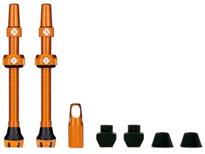 Muc-Off Valves Presta Tubeless - 60 mm - Valves de Vélo Anti-Fuite de Qualité Supérieure avec Outil Démonte-Obus de Valve Intégré - Orange